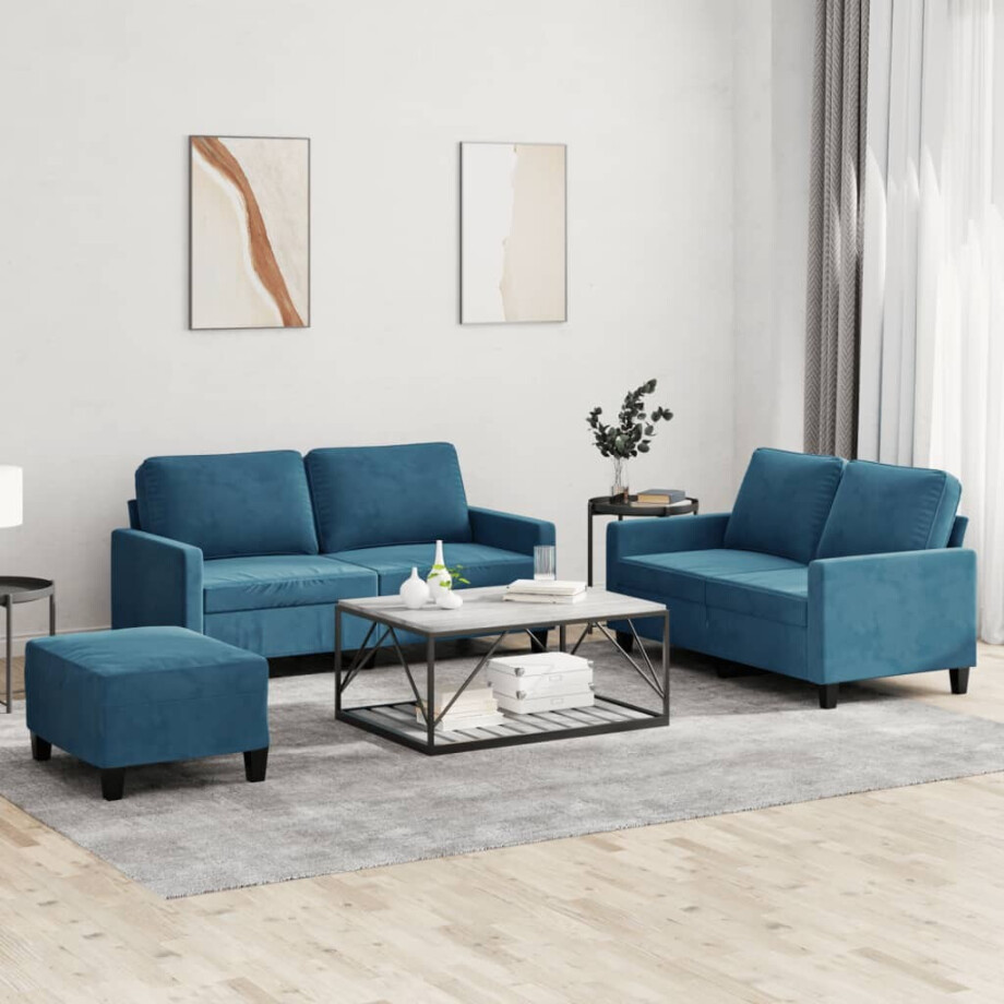 vidaXL 3-delige Loungeset met kussens fluweel blauw vidaXL 3-delige Loungeset met kussens fluweel blauw afbeelding 1