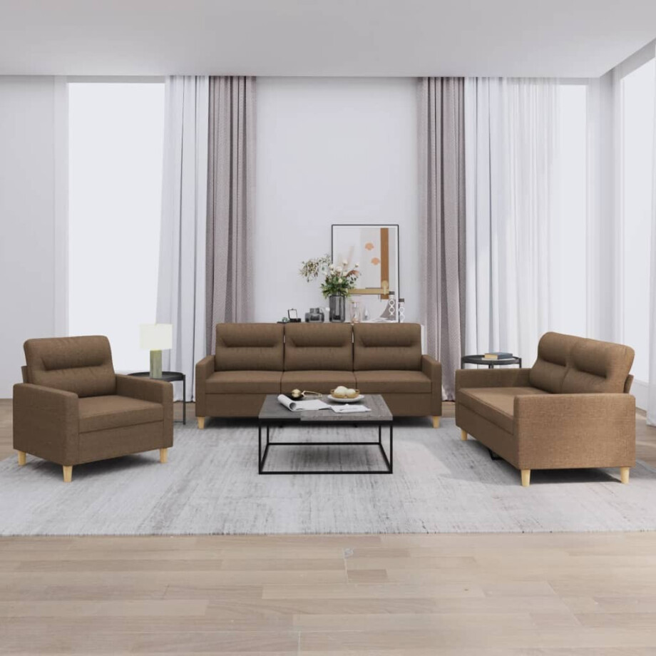vidaXL 4-delige Loungeset met kussens stof bruin afbeelding 1