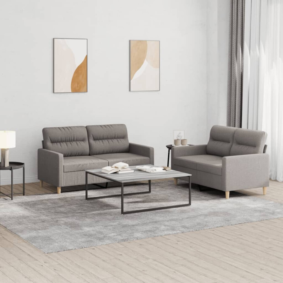 vidaXL 2-delige Loungeset met kussens stof taupe afbeelding 1