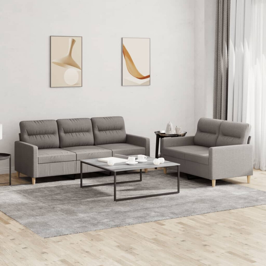 vidaXL 2-delige Loungeset met kussens stof taupe afbeelding 1