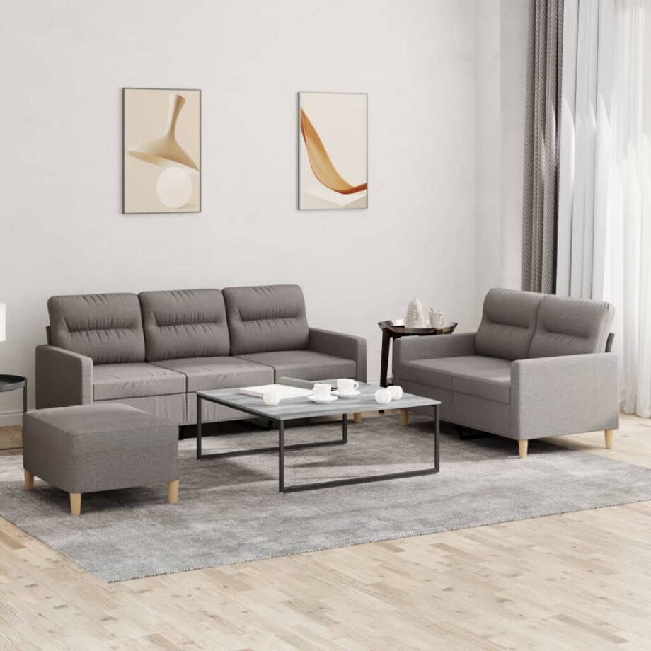 vidaXL 3-delige Loungeset met kussens stof taupe afbeelding 1