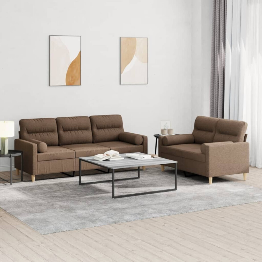 vidaXL 2-delige Loungeset met kussens stof bruin vidaXL 2-delige Loungeset met kussens stof bruin afbeelding 1
