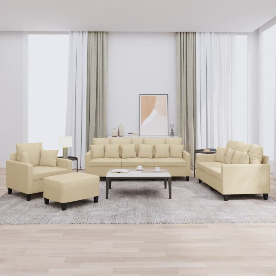 vidaXL 4-delige Loungeset met kussens stof crèmekleurig afbeelding 1