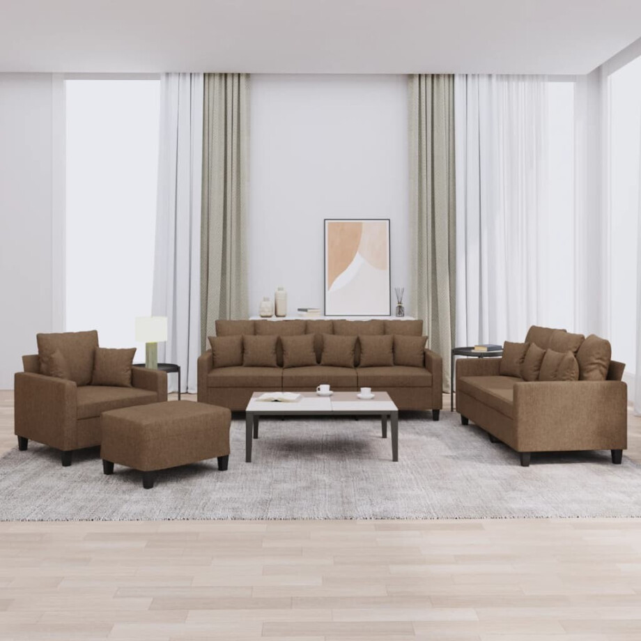 vidaXL 4-delige Loungeset met kussens stof bruin vidaXL 4-delige Loungeset met kussens stof bruin afbeelding 1