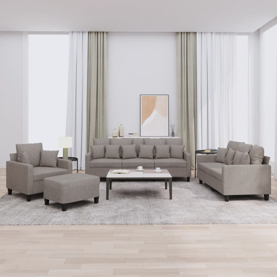 vidaXL 4-delige Loungeset met kussens stof taupe vidaXL 4-delige Loungeset met kussens stof taupe afbeelding 1