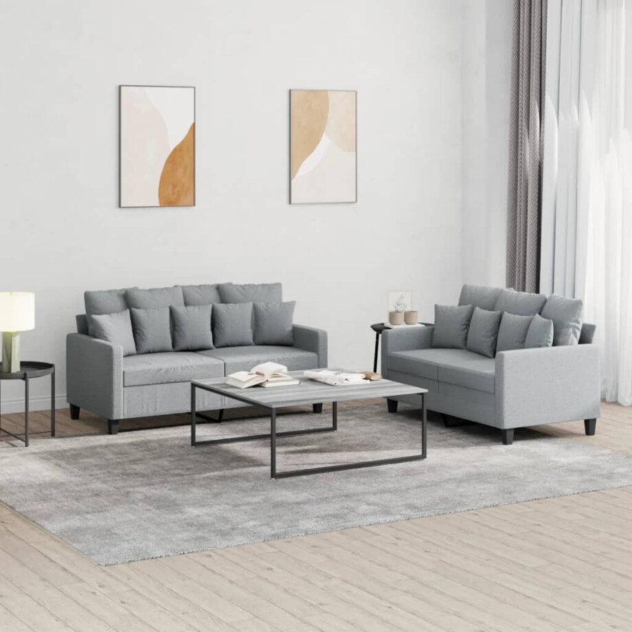 vidaXL 2-delige Loungeset met kussens stof lichtgrijs vidaXL 2-delige Loungeset met kussens stof lichtgrijs afbeelding 1