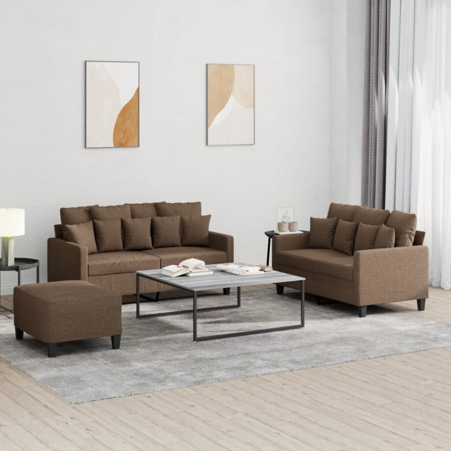 vidaXL 4-delige Loungeset met kussens stof bruin vidaXL 4-delige Loungeset met kussens stof bruin afbeelding 1