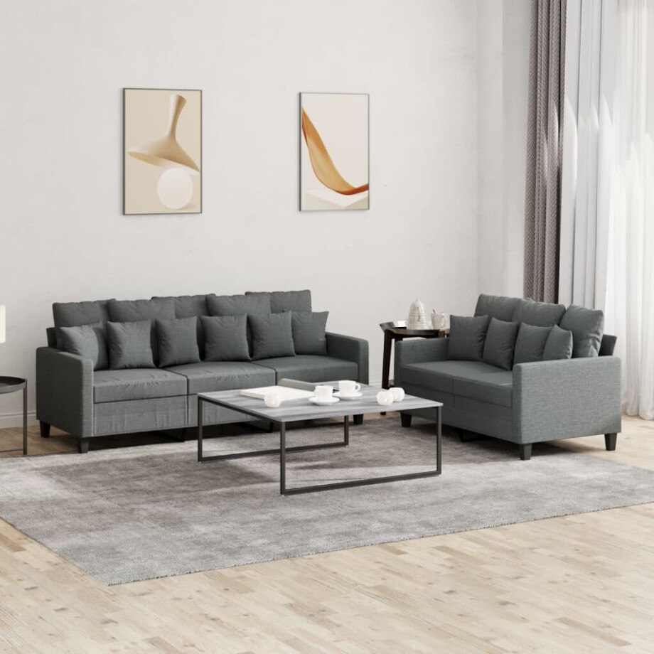 vidaXL 2-delige Loungeset met kussens stof donkergrijs vidaXL 2-delige Loungeset met kussens stof donkergrijs afbeelding 1