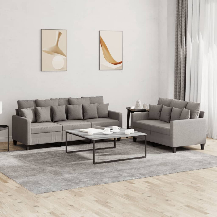 vidaXL 2-delige Loungeset met kussens stof taupe vidaXL 2-delige Loungeset met kussens stof taupe afbeelding 1
