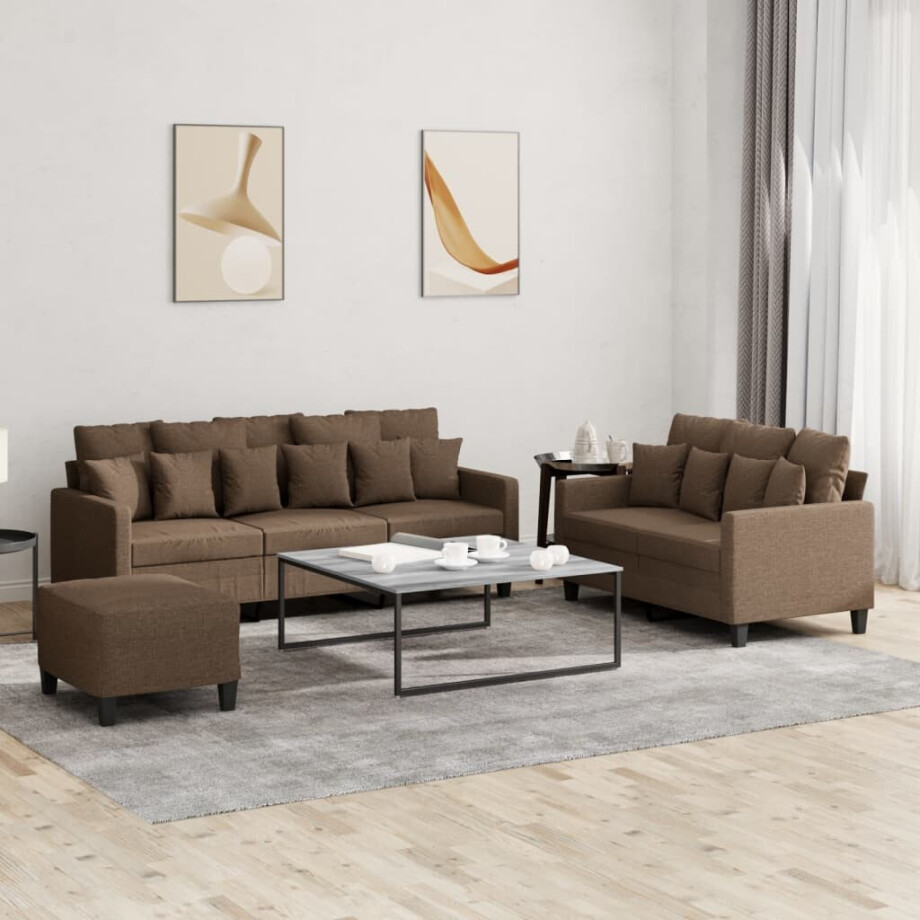 vidaXL 4-delige Loungeset met kussens stof bruin vidaXL 4-delige Loungeset met kussens stof bruin afbeelding 1
