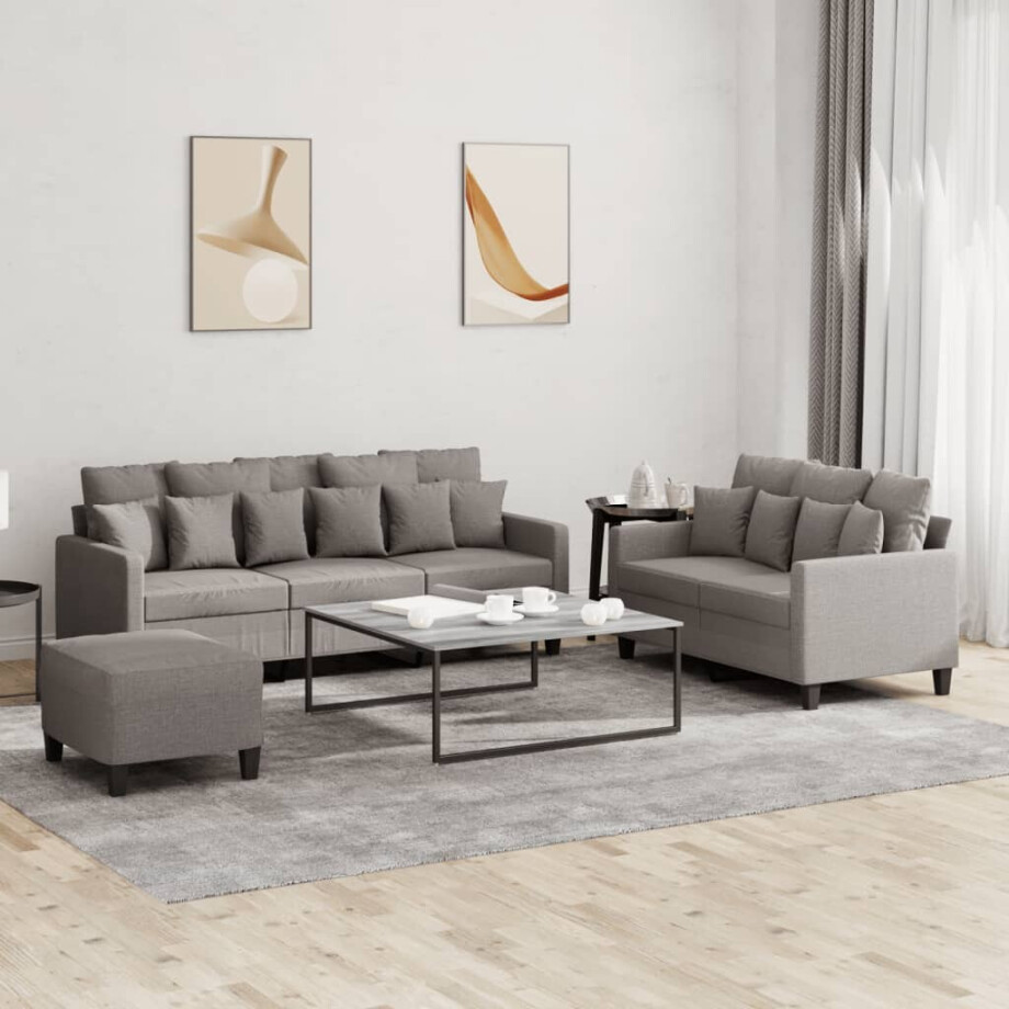 vidaXL 3-delige Loungeset met kussens stof taupe vidaXL 3-delige Loungeset met kussens stof taupe afbeelding 1