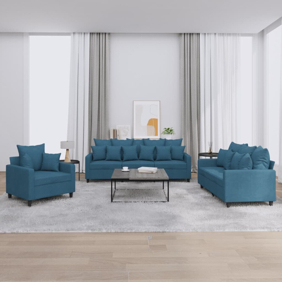 vidaXL 3-delige Loungeset met kussens fluweel blauw vidaXL 3-delige Loungeset met kussens fluweel blauw afbeelding 1