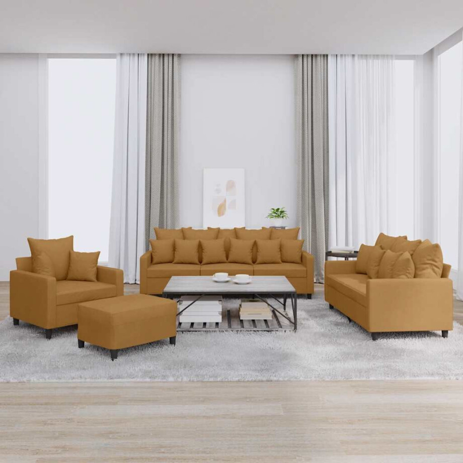 vidaXL 4-delige Loungeset met kussens fluweel bruin vidaXL 4-delige Loungeset met kussens fluweel bruin afbeelding 1
