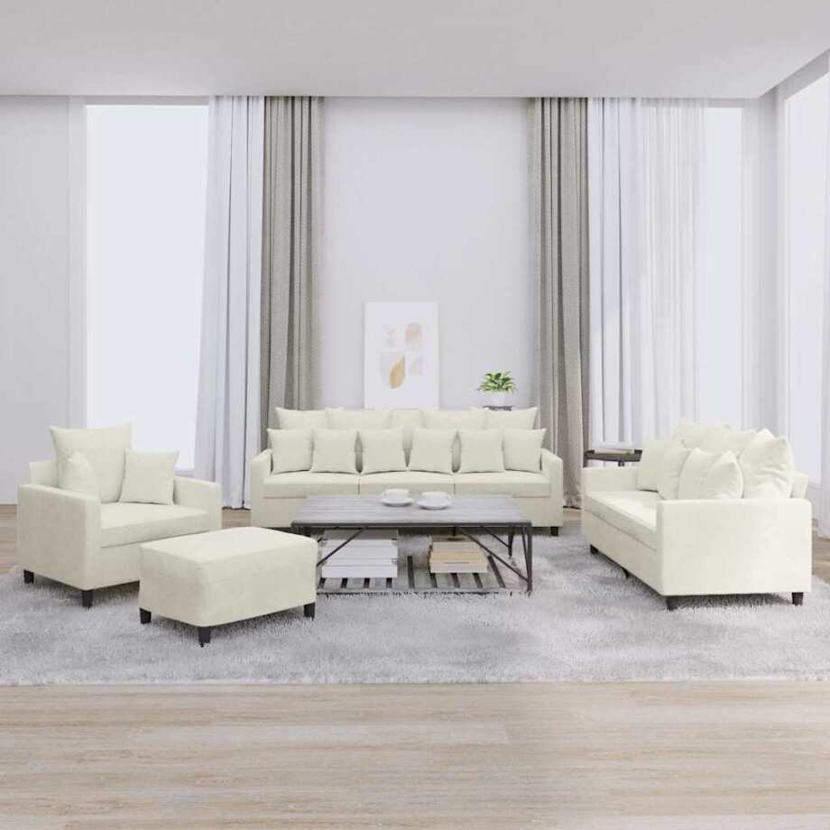 vidaXL 4-delige Loungeset met kussens fluweel crèmekleurig afbeelding 1
