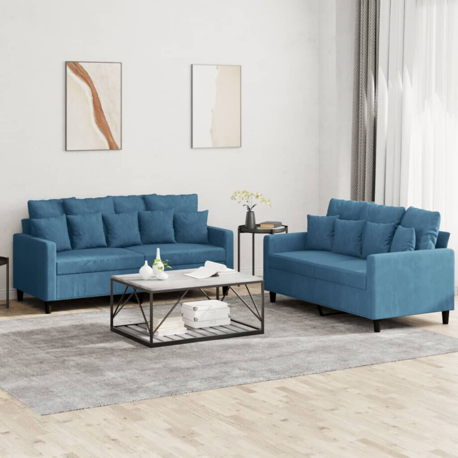 vidaXL 2-delige Loungeset met kussens fluweel blauw vidaXL 2-delige Loungeset met kussens fluweel blauw afbeelding 1