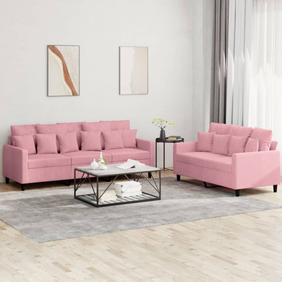 vidaXL 2-delige Loungeset met kussens fluweel roze afbeelding 1