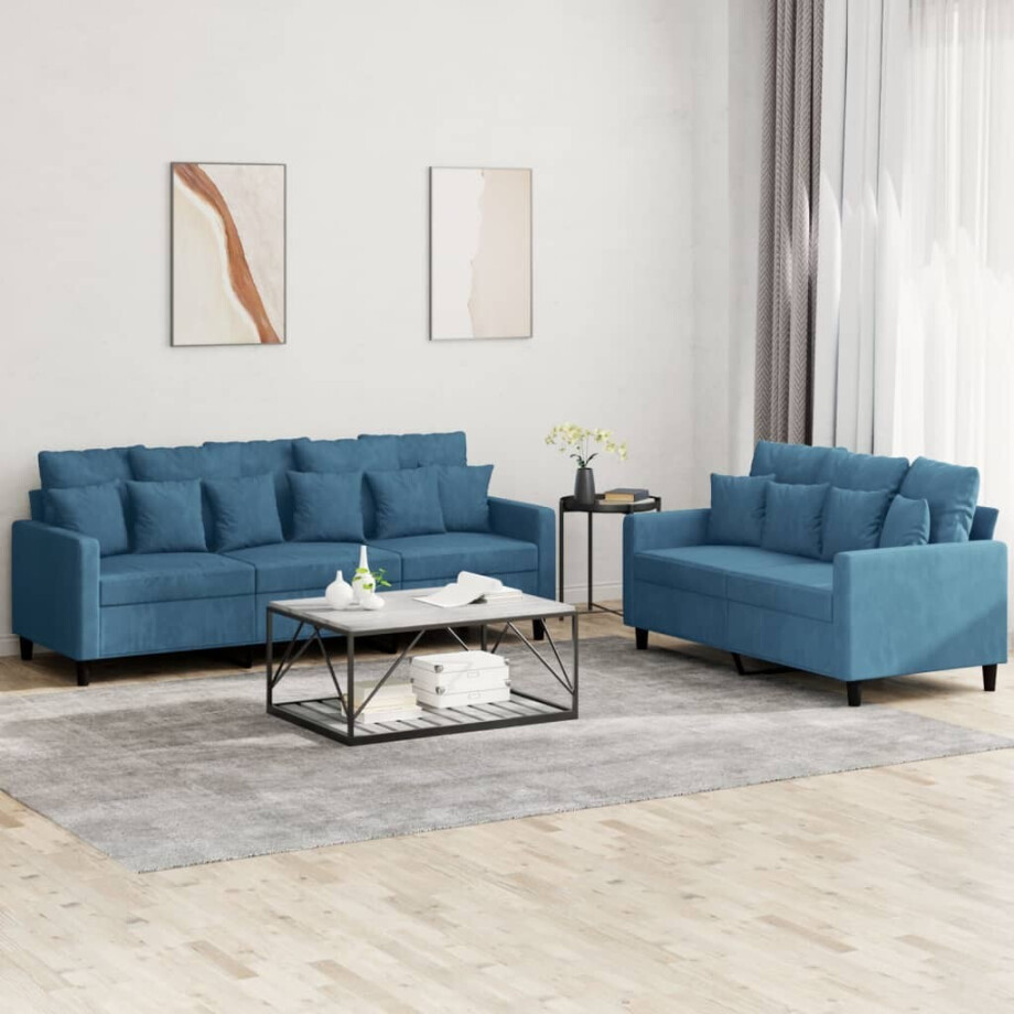 vidaXL 2-delige Loungeset met kussens fluweel blauw vidaXL 2-delige Loungeset met kussens fluweel blauw afbeelding 1