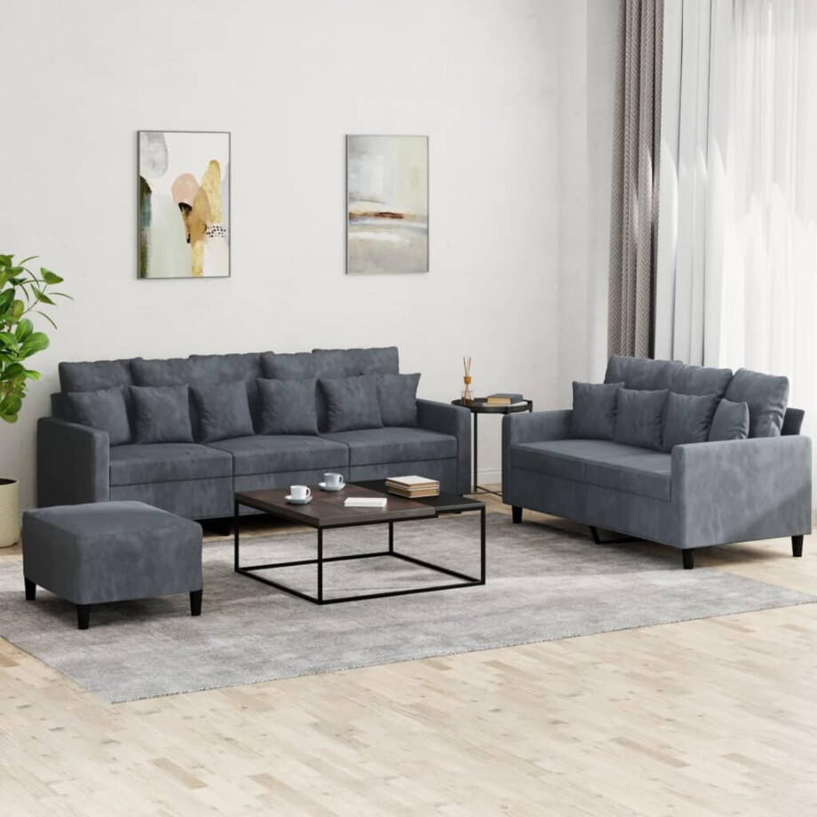 vidaXL 3-delige Loungeset met kussens fluweel donkergrijs vidaXL 3-delige Loungeset met kussens fluweel donkergrijs afbeelding 1