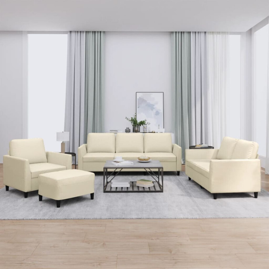 vidaXL 4-delige Loungeset met kussens kunstleer crème vidaXL 4-delige Loungeset met kussens kunstleer crème afbeelding 1