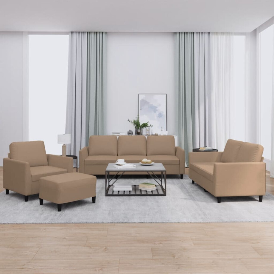 vidaXL 4-delige Loungeset met kussens kunstleer cappuccino vidaXL 4-delige Loungeset met kussens kunstleer cappuccino afbeelding 1