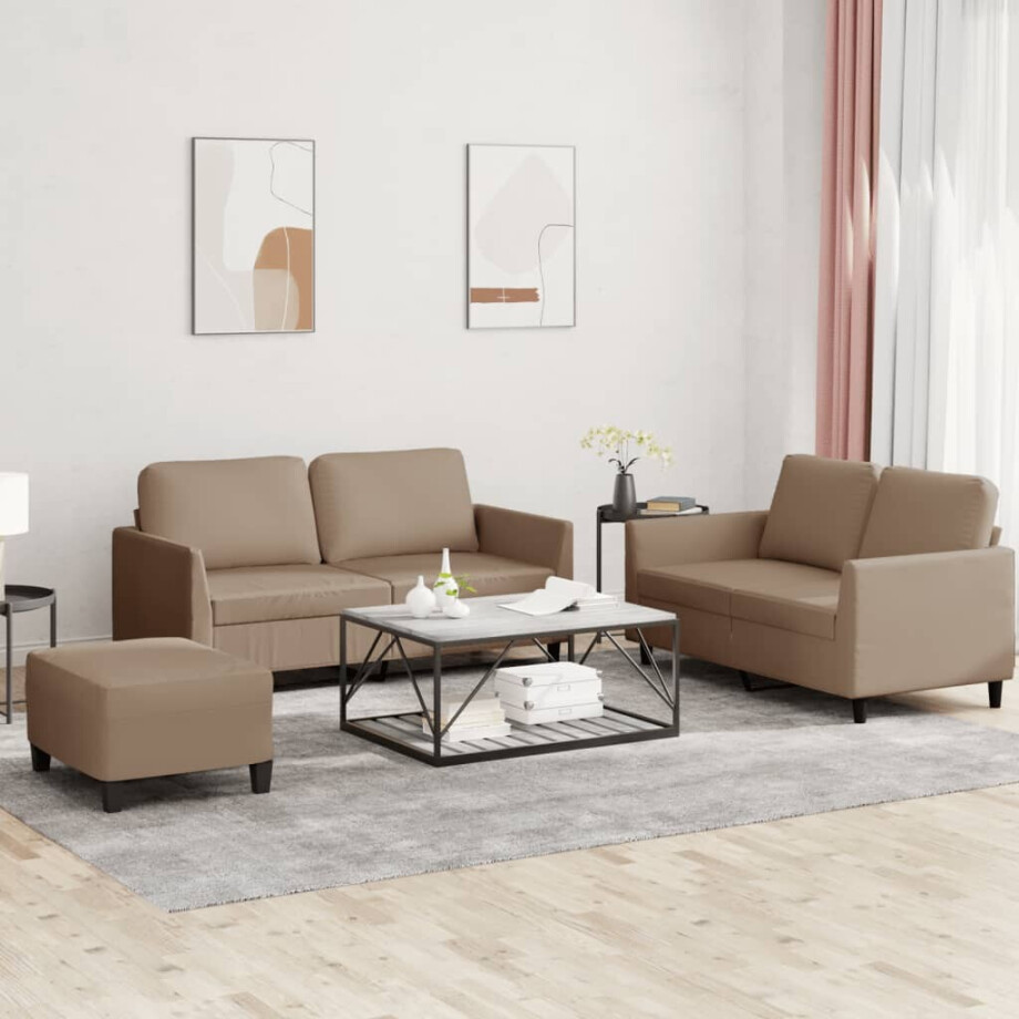 vidaXL 3-delige Loungeset met kussens kunstleer cappuccino afbeelding 1