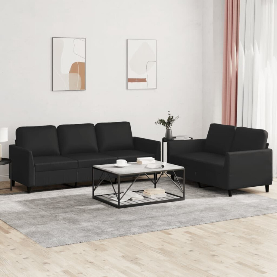 vidaXL 2-delige Loungeset met kussens kunstleer zwart afbeelding 1