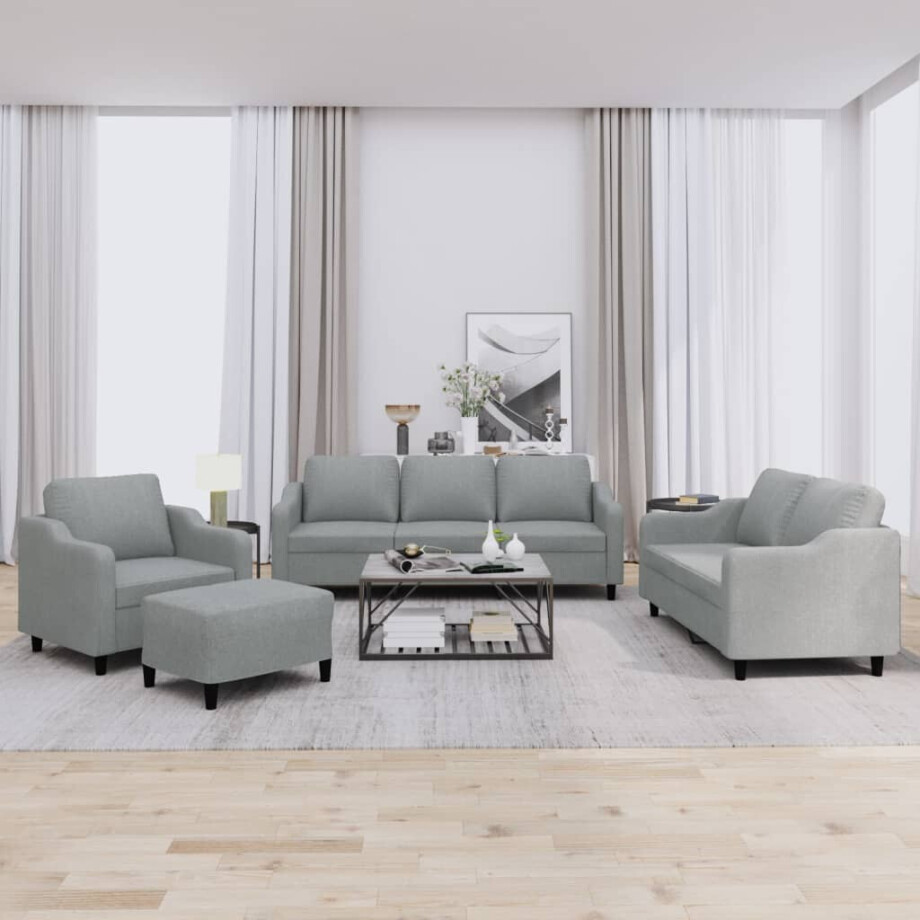 vidaXL 4-delige Loungeset met kussens stof lichtgrijs afbeelding 1