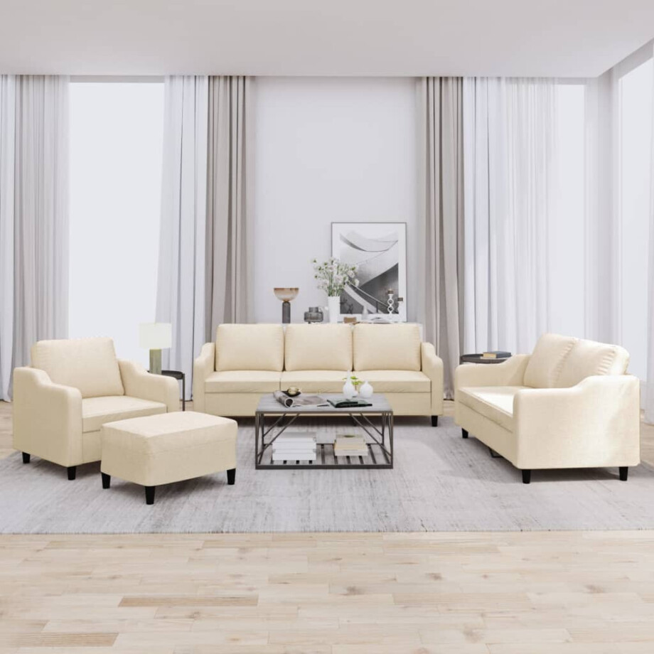 vidaXL 4-delige Loungeset met kussens stof crèmekleurig vidaXL 4-delige Loungeset met kussens stof crèmekleurig afbeelding 1