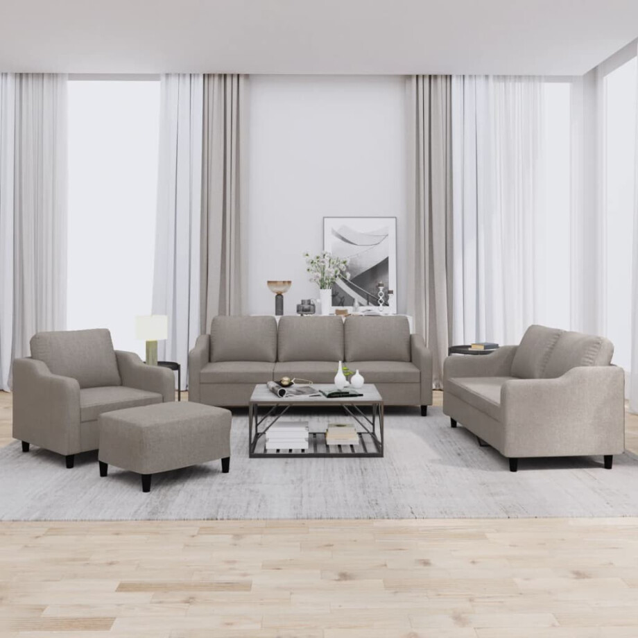 vidaXL 4-delige Loungeset met kussens stof taupe afbeelding 1