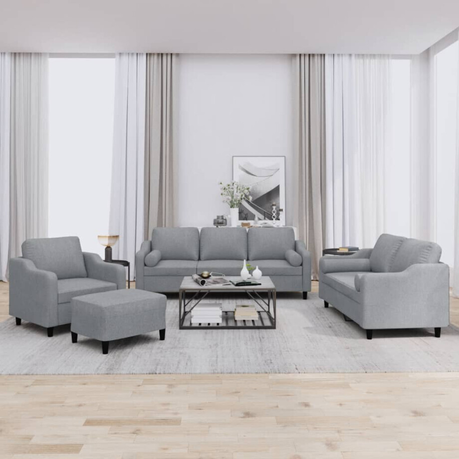 vidaXL 4-delige Loungeset met kussens stof lichtgrijs afbeelding 1