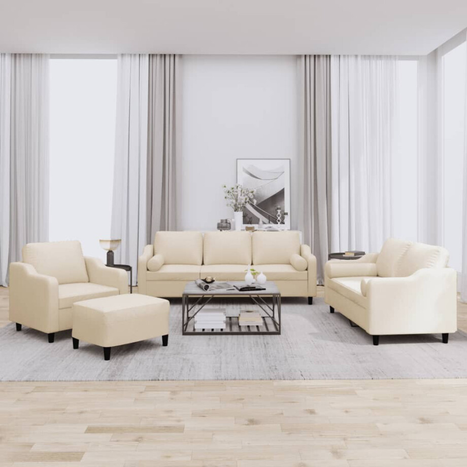 vidaXL 4-delige Loungeset met kussens stof crèmekleurig vidaXL 4-delige Loungeset met kussens stof crèmekleurig afbeelding 1