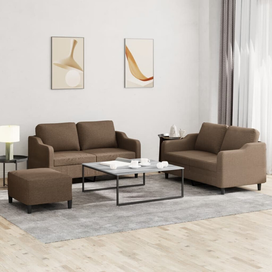 vidaXL 4-delige Loungeset met kussens stof bruin afbeelding 1