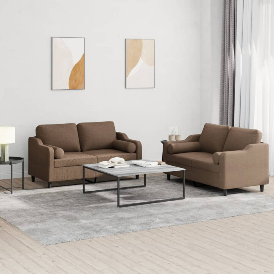 vidaXL 2-delige Loungeset met kussens stof bruin vidaXL 2-delige Loungeset met kussens stof bruin afbeelding 1