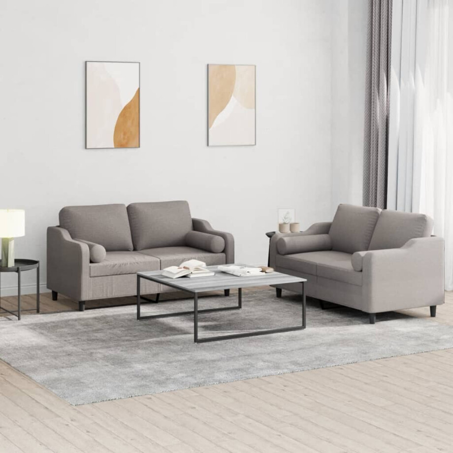 vidaXL 2-delige Loungeset met kussens stof taupe vidaXL 2-delige Loungeset met kussens stof taupe afbeelding 1