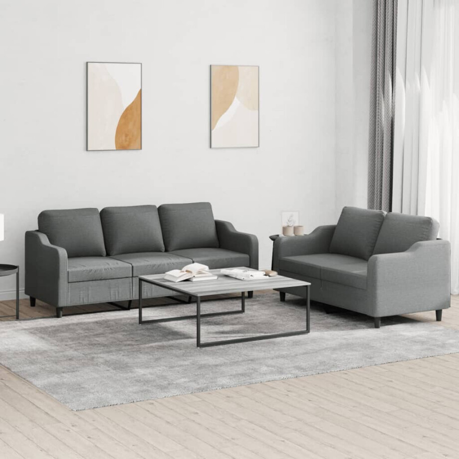 vidaXL 2-delige Loungeset met kussens stof donkergrijs vidaXL 2-delige Loungeset met kussens stof donkergrijs afbeelding 1