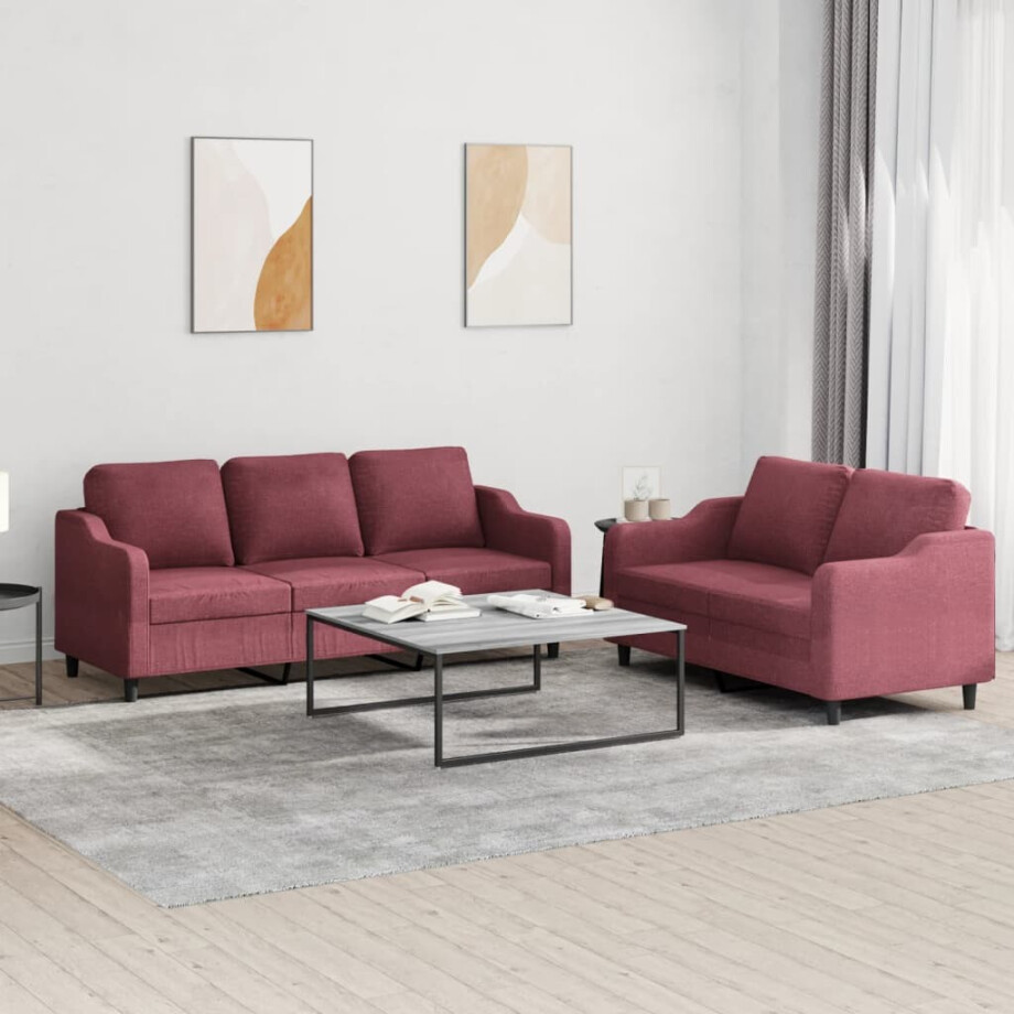 vidaXL 2-delige Loungeset met kussens stof wijnrood afbeelding 1