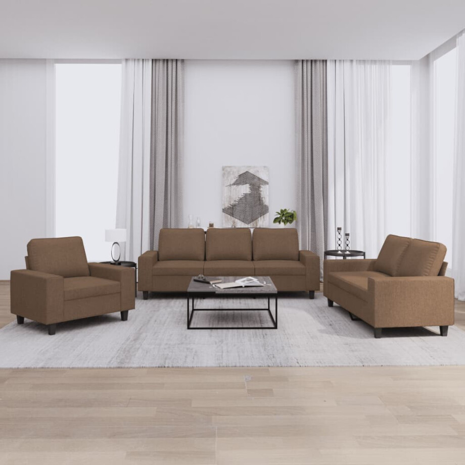 vidaXL 3-delige Loungeset stof bruin afbeelding 1