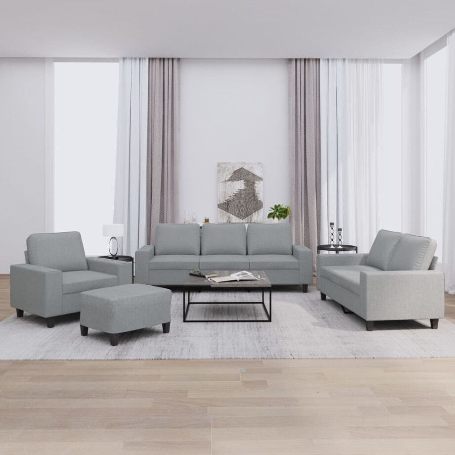vidaXL 4-delige Loungeset stof lichtgrijs afbeelding 1