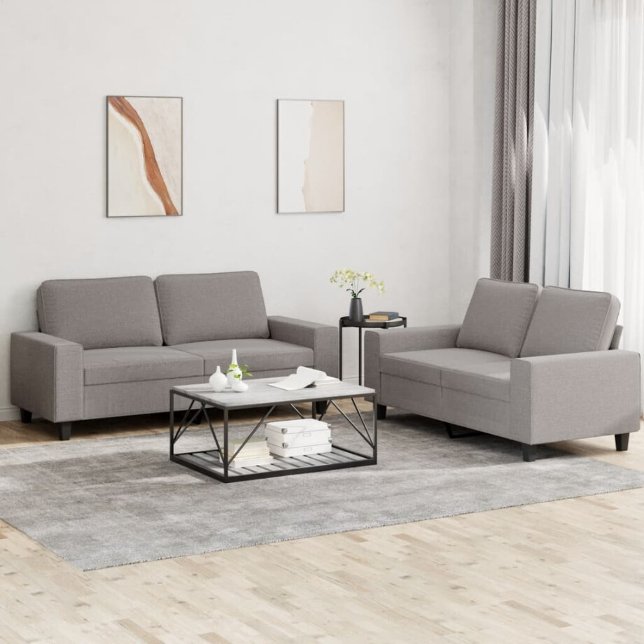 vidaXL 2-delige Loungeset stof taupe vidaXL 2-delige Loungeset stof taupe afbeelding 1