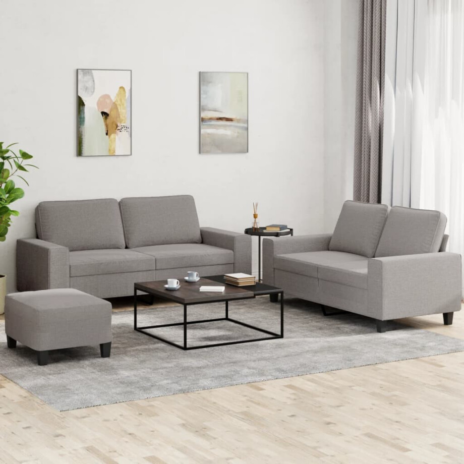 vidaXL 3-delige Loungeset stof taupe vidaXL 3-delige Loungeset stof taupe afbeelding 1