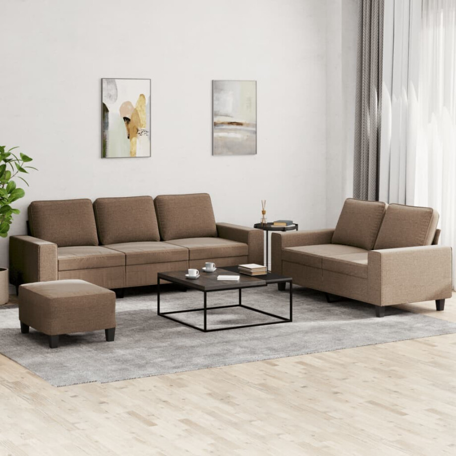 vidaXL 3-delige Loungeset stof bruin vidaXL 3-delige Loungeset stof bruin afbeelding 1