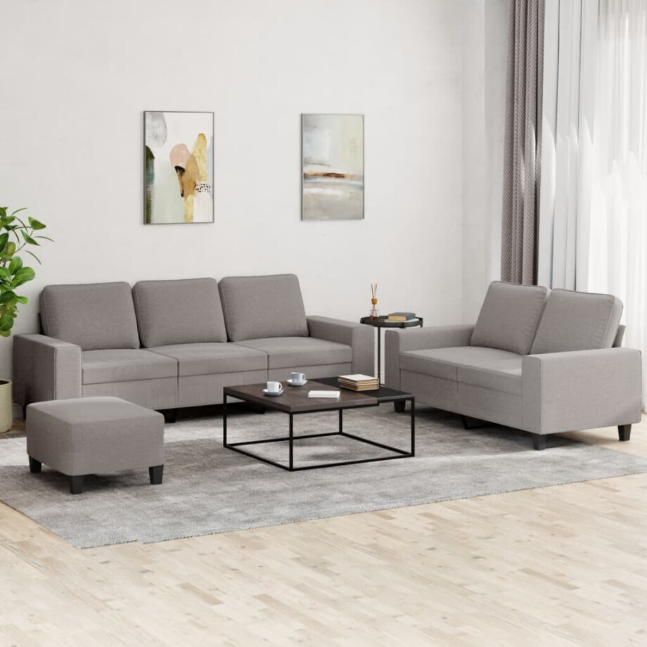 vidaXL 3-delige Loungeset stof taupe afbeelding 1
