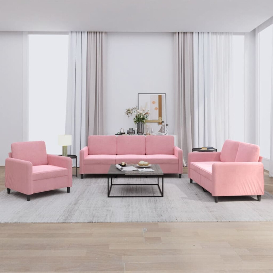 vidaXL 3-delige Loungeset fluweel roze afbeelding 1
