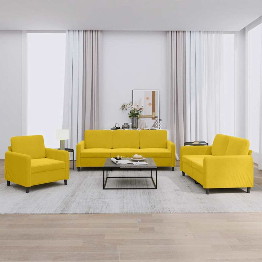 vidaXL 3-delige Loungeset fluweel geel vidaXL 3-delige Loungeset fluweel geel afbeelding 1