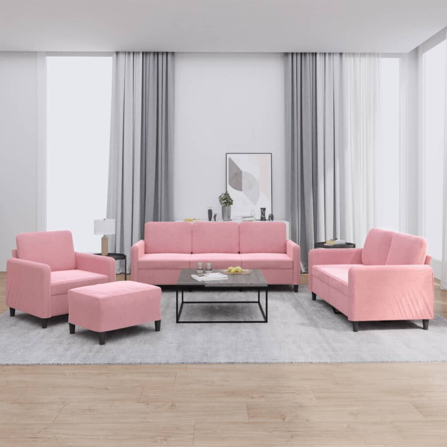 vidaXL 4-delige Loungeset fluweel roze vidaXL 4-delige Loungeset fluweel roze afbeelding 1