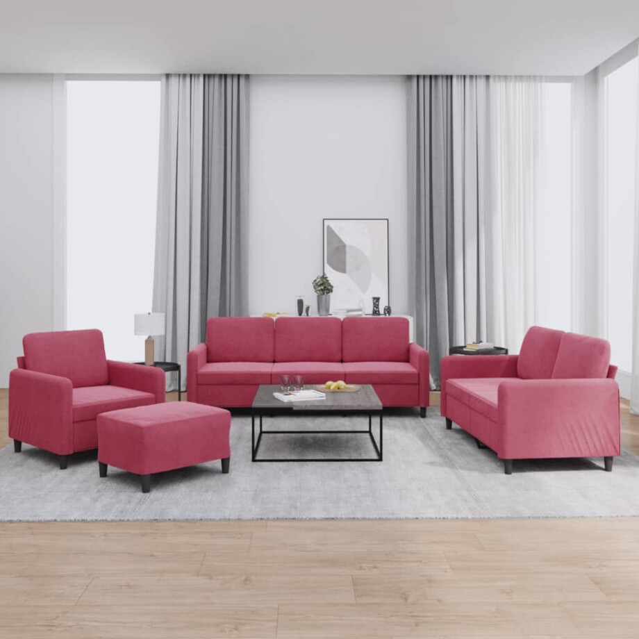 vidaXL 4-delige Loungeset fluweel wijnrood vidaXL 4-delige Loungeset fluweel wijnrood afbeelding 1