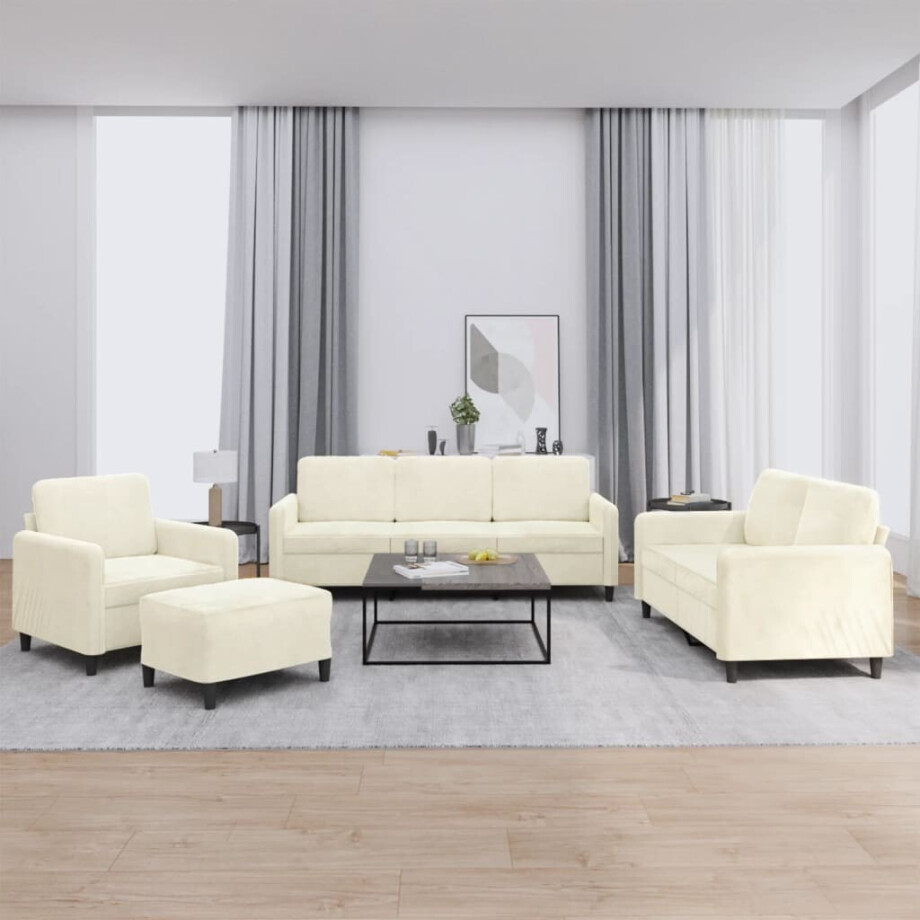vidaXL 4-delige Loungeset fluweel crèmekleurig vidaXL 4-delige Loungeset fluweel crèmekleurig afbeelding 1