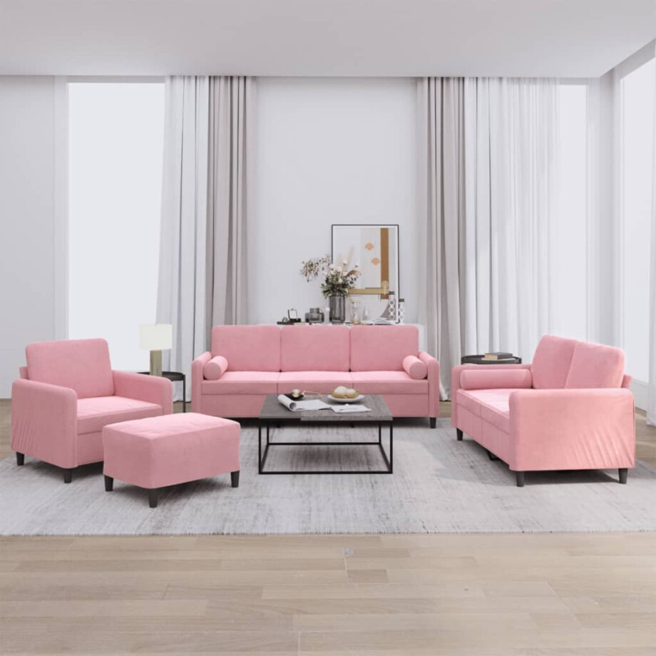 vidaXL 4-delige Loungeset met kussens fluweel roze vidaXL 4-delige Loungeset met kussens fluweel roze afbeelding 1