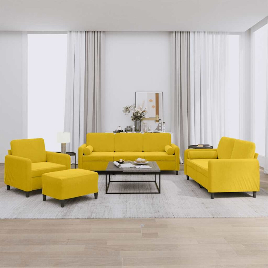 vidaXL 4-delige Loungeset met kussens fluweel geel vidaXL 4-delige Loungeset met kussens fluweel geel afbeelding 1
