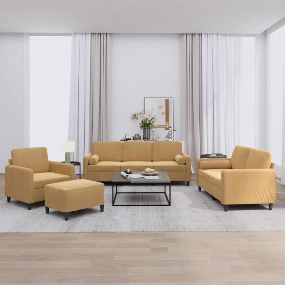 vidaXL 4-delige Loungeset met kussens fluweel bruin afbeelding 1